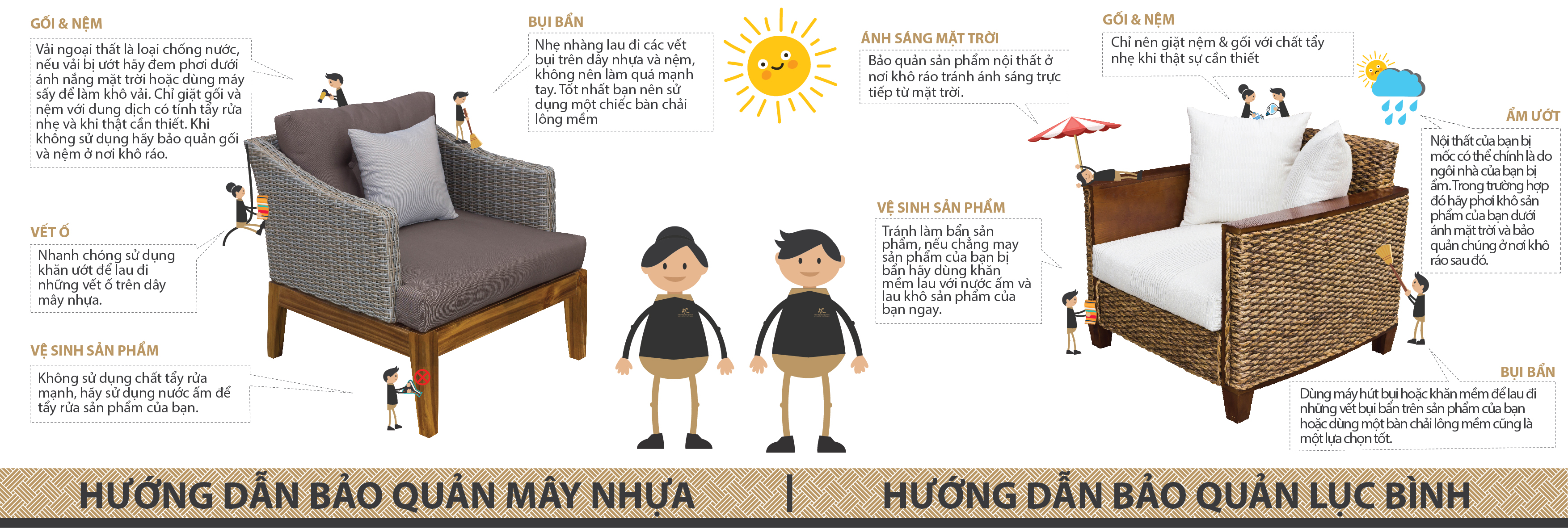 cách bảo dưỡng và chăm sóc nội thất lục bình, nội thất mây nhựa ngoài trời