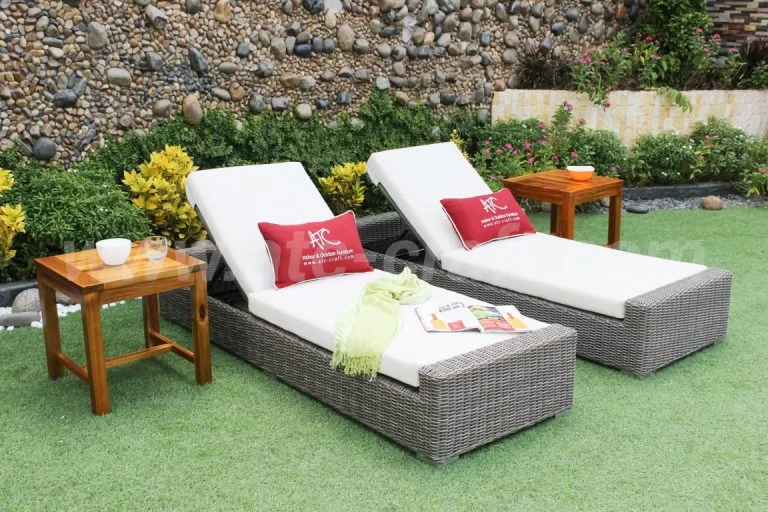 Bộ Giường Tắm Nắng Đơn Ngoài Trời Mây Nhựa