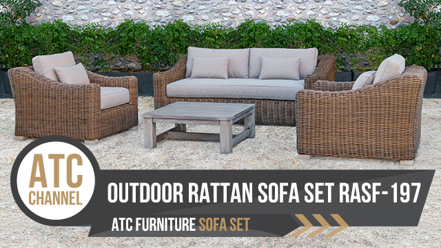 Outdoor Rattan Sofa Set Wooden Table RASF-197 ATC Furniture