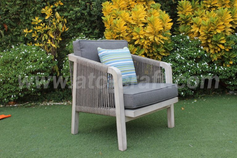 Bộ Sofa Dây Dù Kết Hợp Gỗ Ngoài Trời Độc Đáo Ghế Sofa Đơn RASF-182