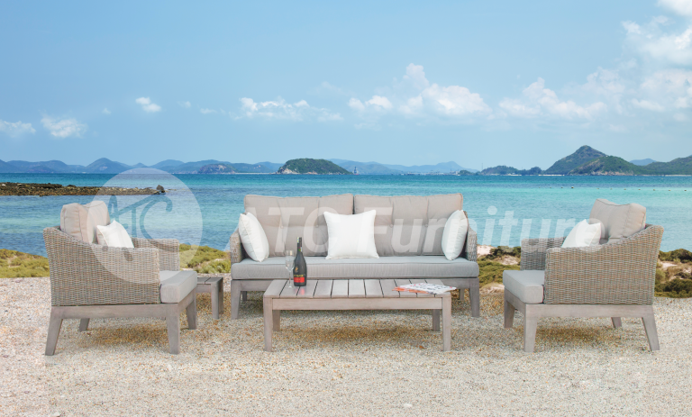 2022 tiêu điểm nội thất bộ sofa 3-1-1 mây nhựa chân gỗ