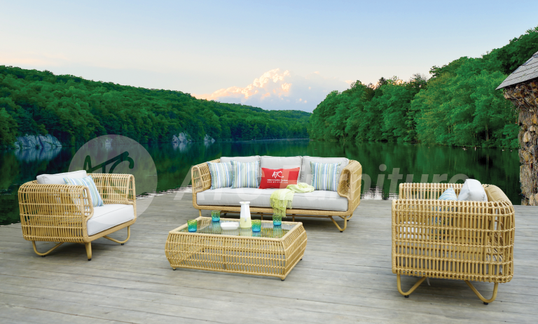 2022 xu hướng nội thất bộ bàn ghế giả tre cho phòng khách ngoài trời