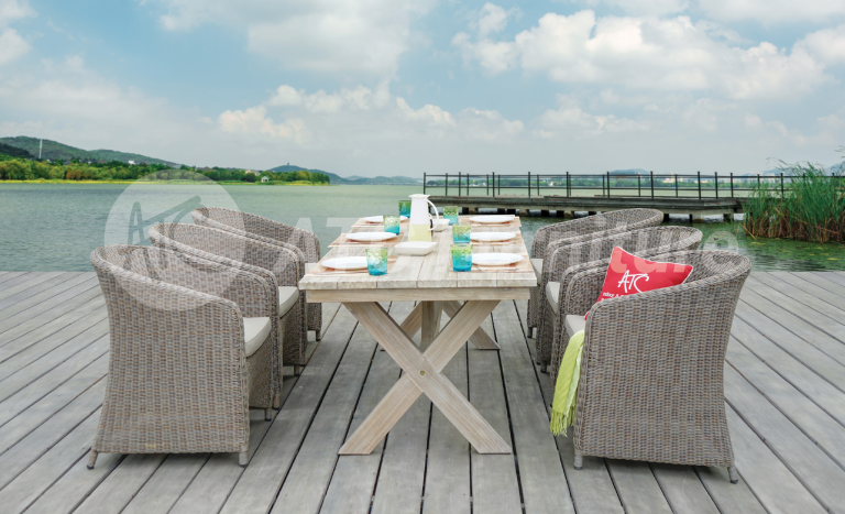 2022 tiêu điểm nội thất bộ bàn ăn 6 ghế giả mây sân vườn