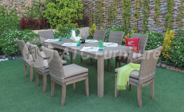 2022 tiêu điểm nội thất bộ bàn ăn gỗ 8 ghế ngoài trời