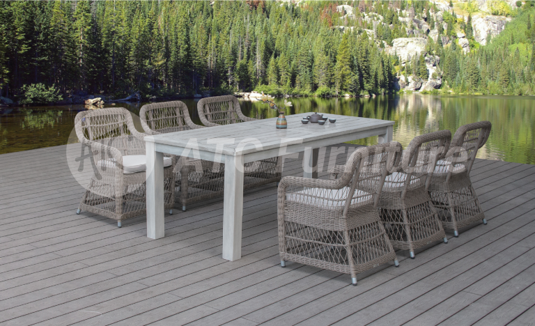 2022 tiêu điểm nội thất bộ bàn ăn lớn ngoài trời mây nhựa 6 ghế