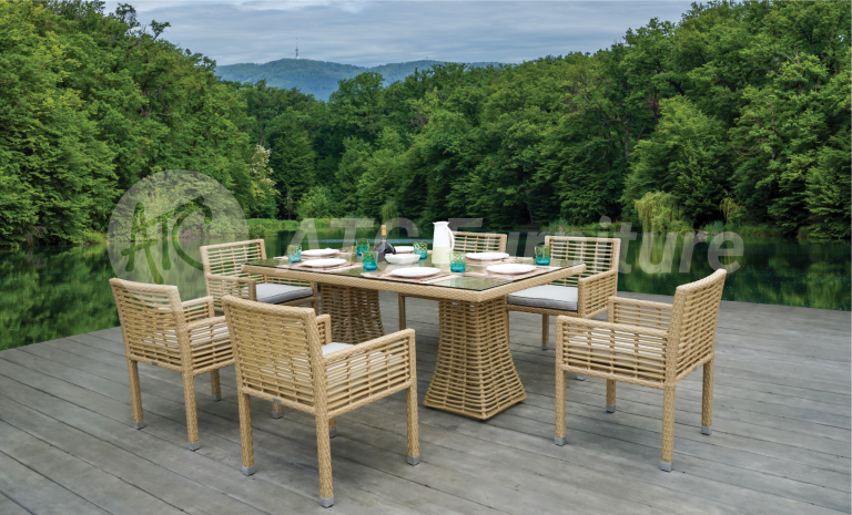 2022 tiêu điểm nội thất bộ bàn ăn giả tre sân vườn 6 ghế