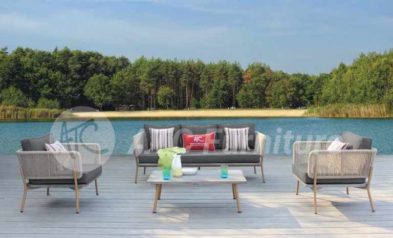 2022 xu hướng nội thất bộ sofa khung nhôm dây đan