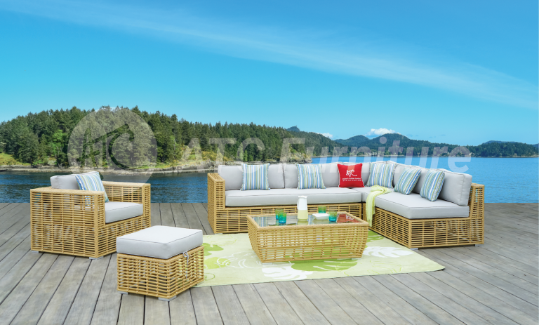 2022 tiêu điểm nội thất bộ sofa giả tre vàng ngoài trời