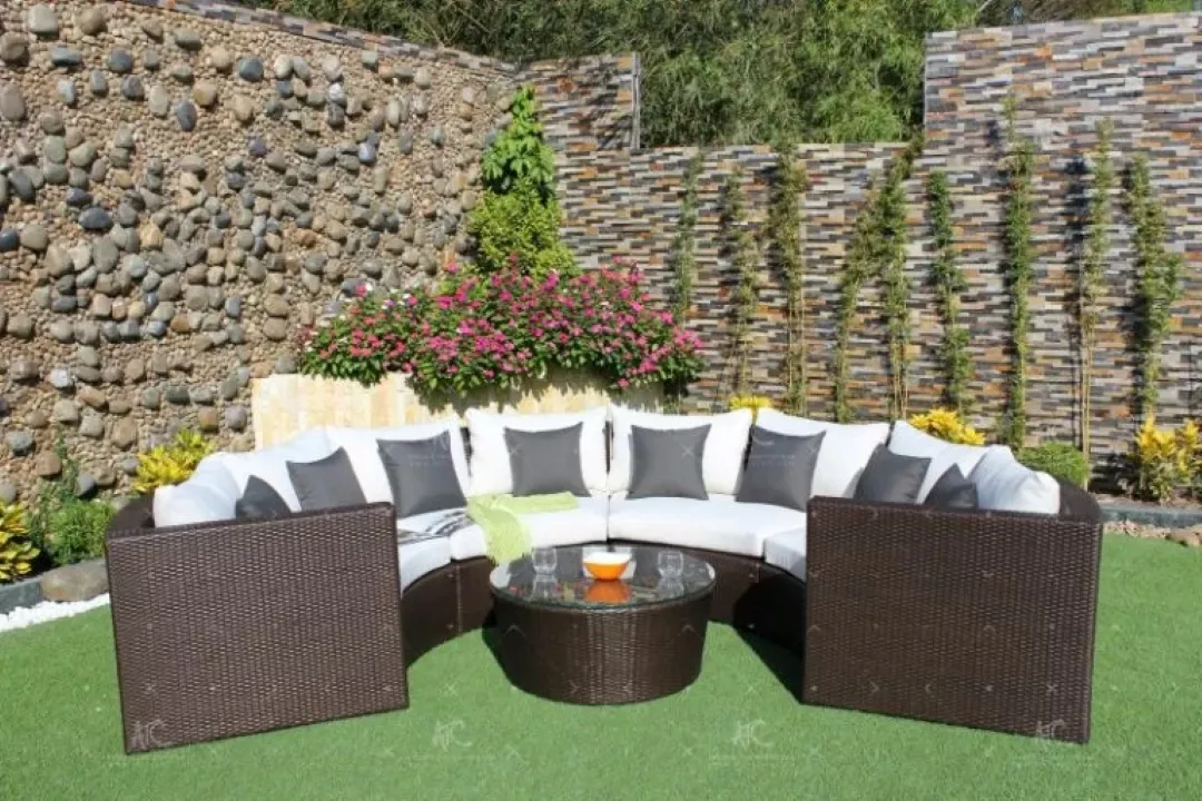 Bàn ghế sofa mây nhựa cung tròn