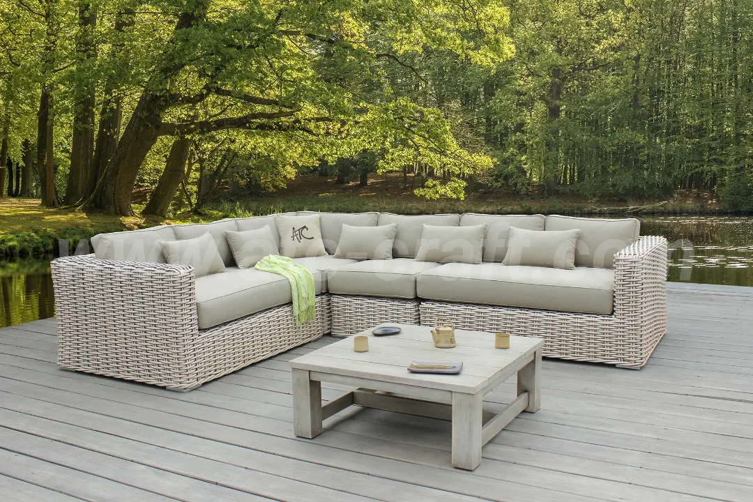 Sofa nhựa giả mây góc chữ L hiện đại, thanh lịch