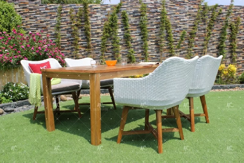 Bộ 4 ghế mây bàn ăn tựa lưng chân gỗ với trải nghiệm cao cấp