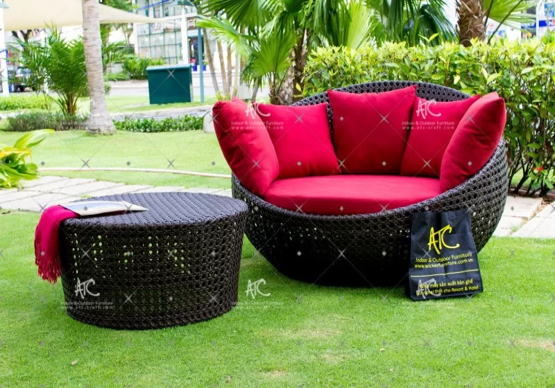 Ghế nhựa giả mây tròn tựa lưng cao