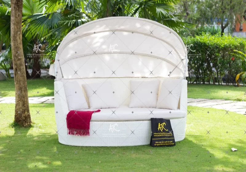 Ghế nhựa giả mây tròn có mái che