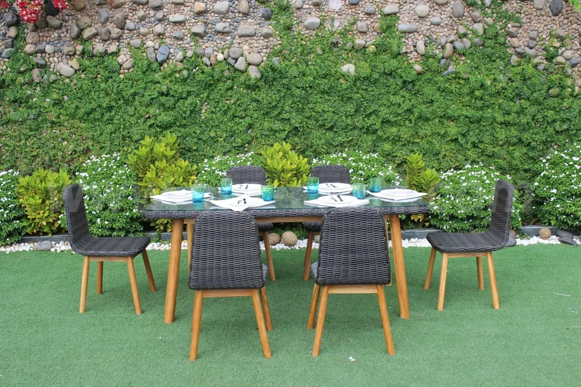 Bộ bàn 6 ghế ăn mây nhựa tựa lưng RADS-171