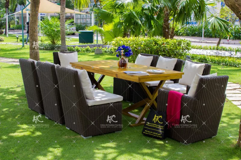 Bộ bàn ghế ăn ngoài trời 8 ghế lưng tựa nghiêng RADS-153A