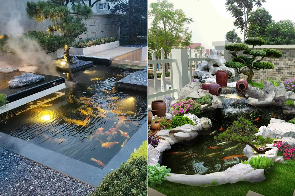 Hồ Cá Sân Vườn Nhỏ – Điểm Nhấn Đột Phá Và Sinh Động Cho Không Gian Xanh 8 Đèn âm nước, phụ kiện và đá trang trí giúp hồ cá thêm sinh động và tinh tế