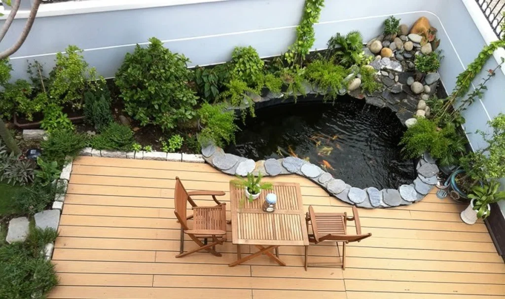 10+ ý tưởng biến sân thượng đẹp tuyệt thiên đường nghỉ dưỡng 6 Một chiếc sân thượng đẹp kết là kết hợp giữa vẻ đẹp của hồ cá vừa kết hợp với vẻ đẹp của thiên nhiên