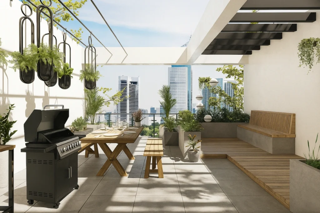10+ ý tưởng biến sân thượng đẹp tuyệt thiên đường nghỉ dưỡng 8 Sân thượng với phong cách thiết kế tiệc BBQ trên cao