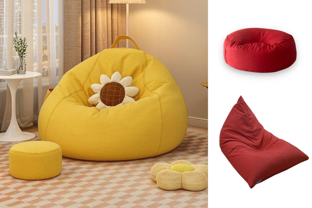 25+ Mẫu Ghế Lười Thư Giãn Cao Cấp Và Nơi Bán Uy Tín Bạn Nên Biết 12 Ghế lười dạng hạt xốp hình trứng đặt trong phòng khách, thiết kế mềm mại tạo điểm nhấn sinh động cho không gian