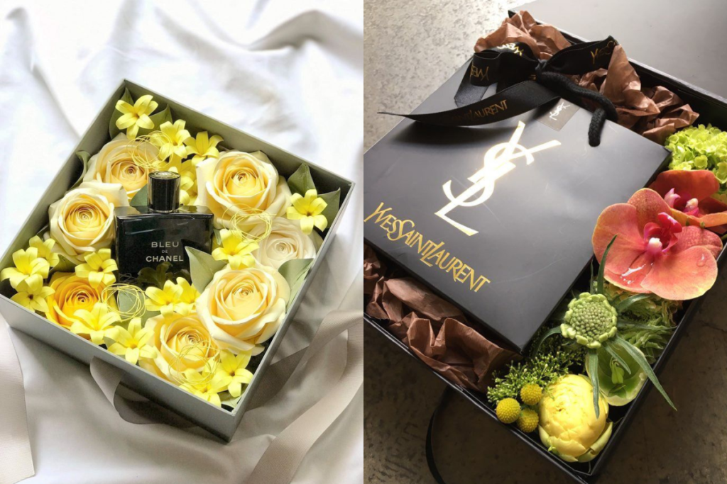 Sét quà tặng nước hoa kèm hoa tươi sang trọng cho bạn bè dịp tết