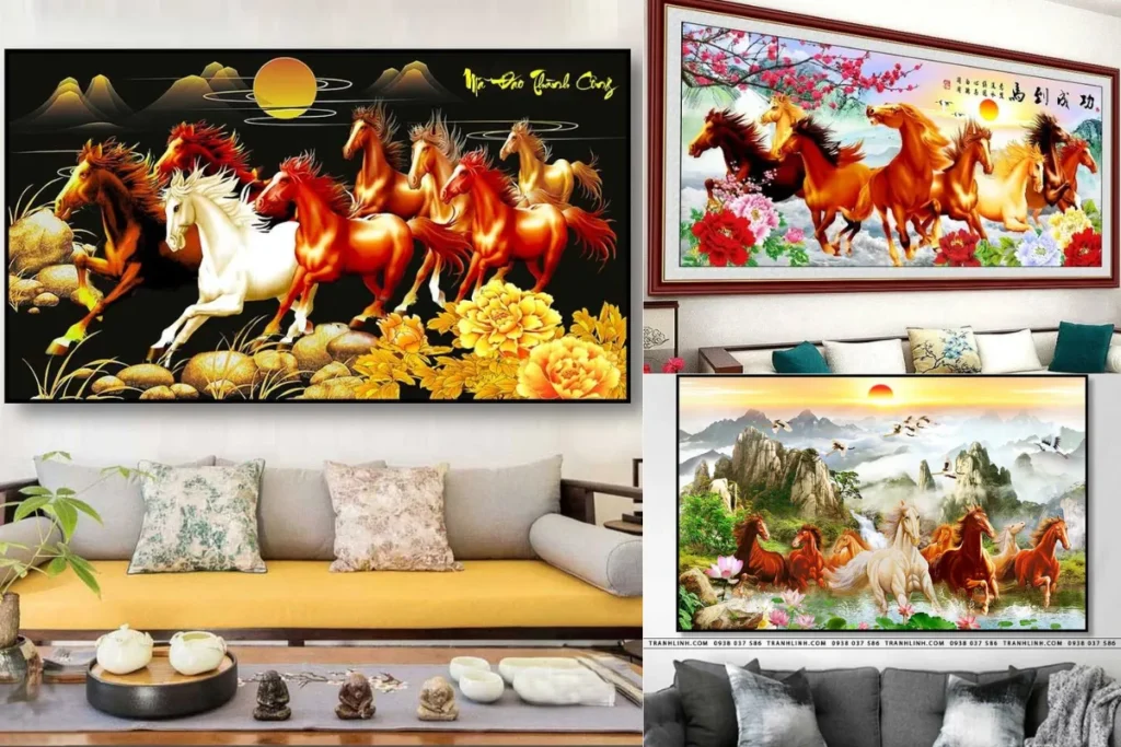 Tranh mã đáo thành công với hình ảnh đàn ngựa mạnh mẽ là lời chúc cho hành trình sự nghiệp suôn sẻ, vững bước và nhiều thành tựu trong năm mới