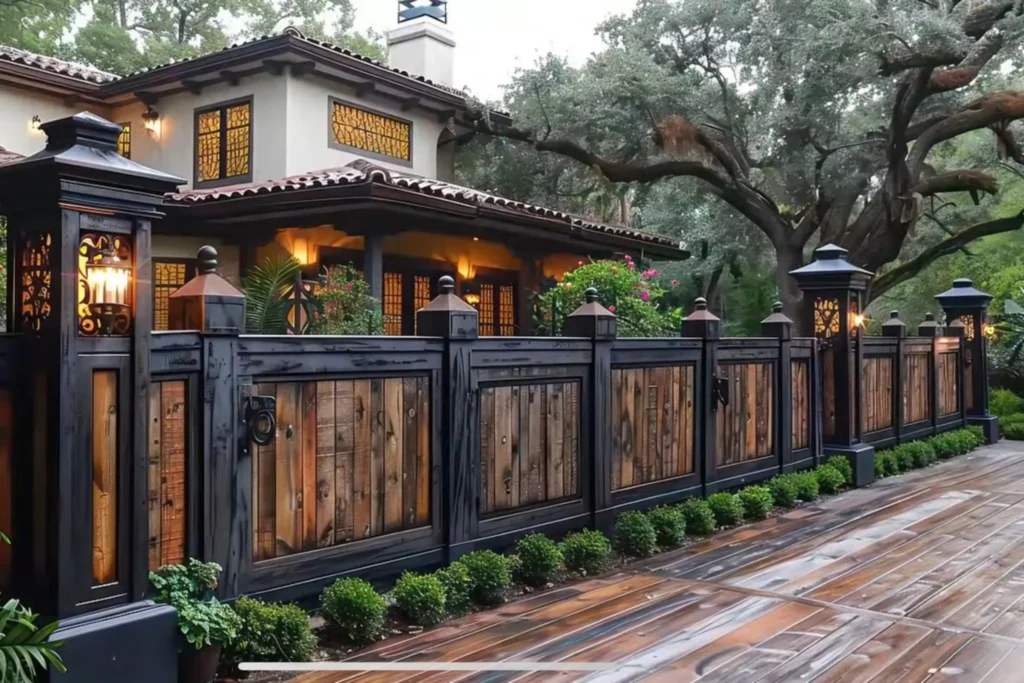 Những mẫu hàng rào sân vườn đẹp và độc đáo cho nhà biệt thự 3 Hàng rào sân vườn bằng gỗ và sắt bao quanh khuôn viên biệt thự.