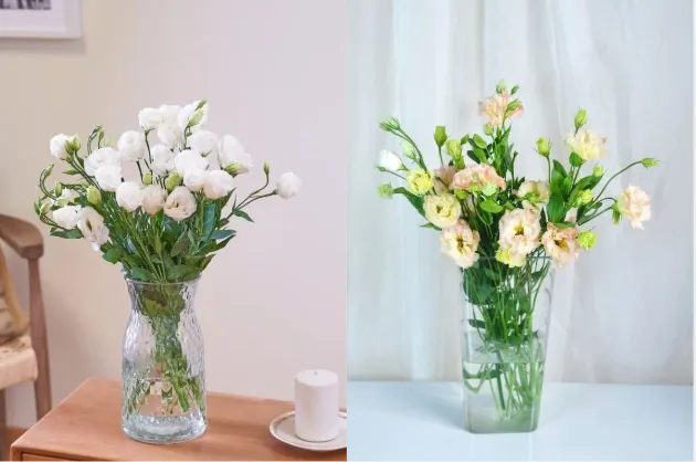 Bình hoa cát tường chưng Tết với gam màu nhã nhặn, trang trí phòng khách.