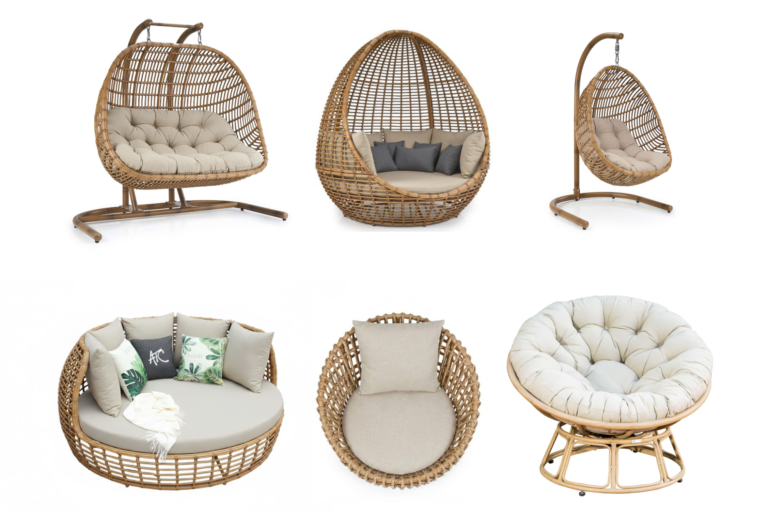 Các mẫu ghế lười và ghế thư giãn đan mây gồm ghế treo, ghế papasan và ghế tròn đệm dày với nhiều kiểu dáng khác nhau.