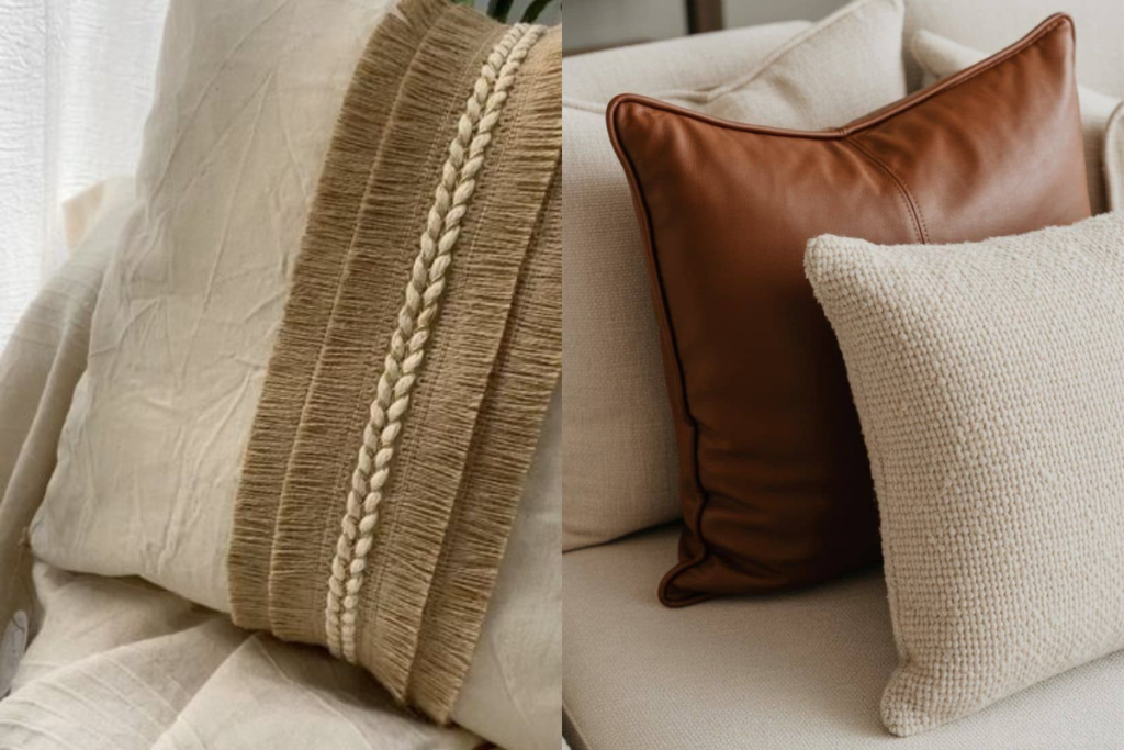 Những chất liệu cao cấp như da, vải cotton giúp gối trở nên bền và đẹp hơn.