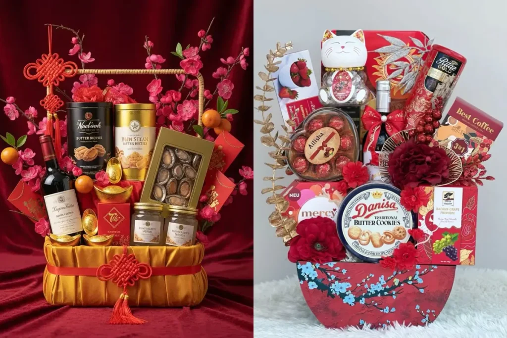 Hộp quà Tết 2026 kết hợp trà, mật ong, hạt dinh dưỡng và bánh cao cấp, phù hợp biếu tặng người thân và đối tác