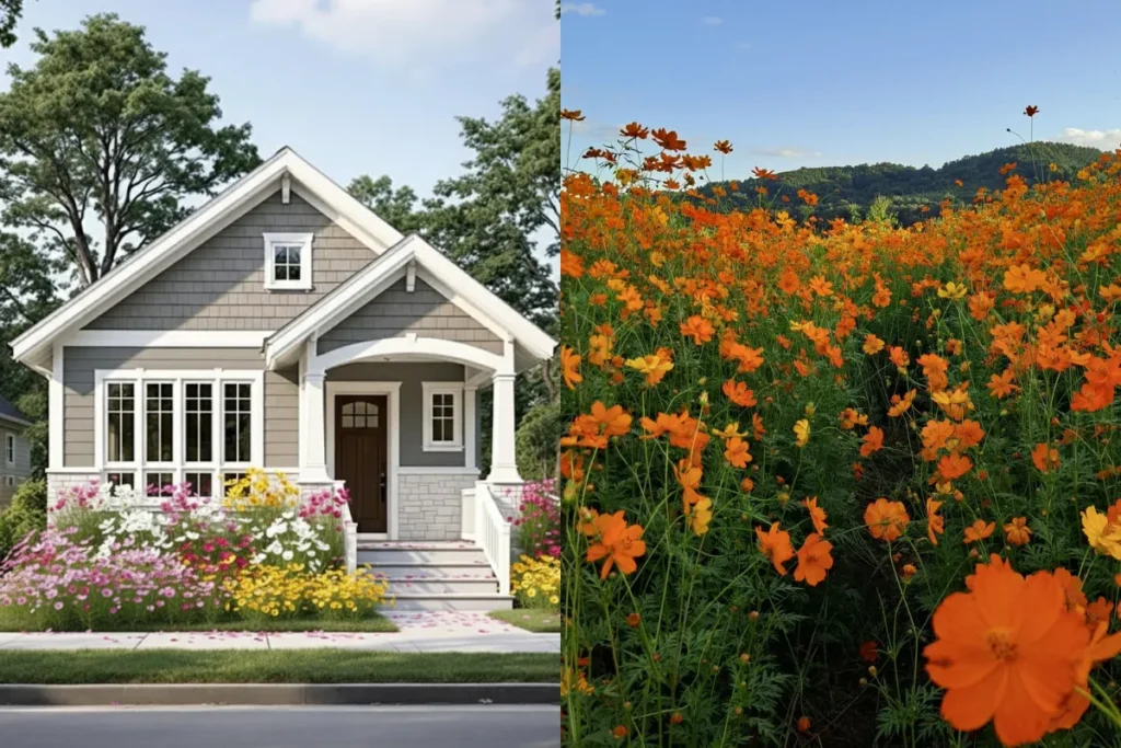 Top 10+ Cây Trang Trí Bồn Hoa Trước Nhà Đẹp, Dễ Chăm Và Hút Tài Lộc 12 Cánh đồng hoa sao nhái màu cam nở dày, hoa nhỏ trên thân mảnh tạo mảng màu nổi bật