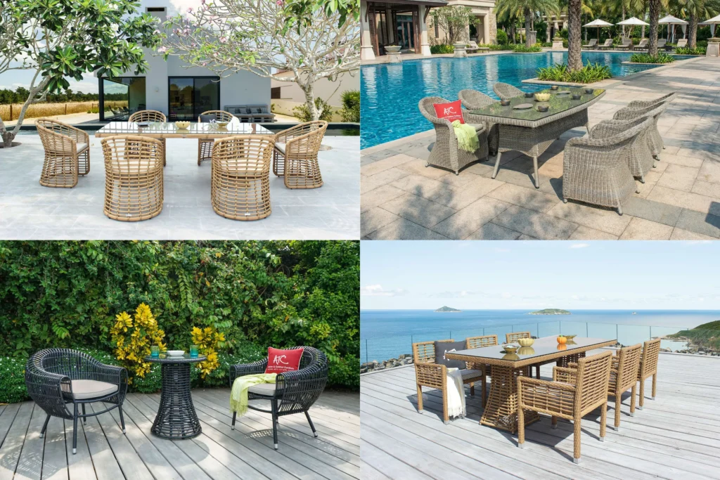Các mẫu bàn ghế ăn mây và tre nhựa ngoài trời tại ATC Furniture.