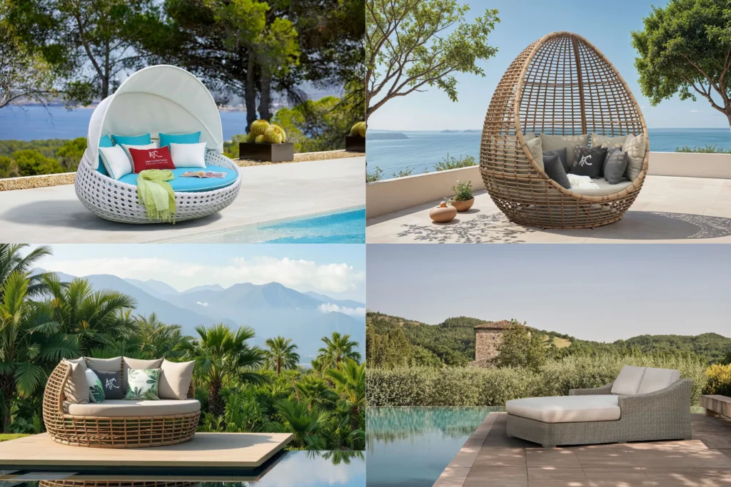 Ghế xích đu và giường tắm nắng mây nhựa ngoài trời