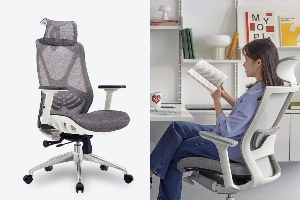 Ghế tựa lưng cao công thái học có tựa đầu 3D hỗ trợ vai lưng khi ngồi lâu
